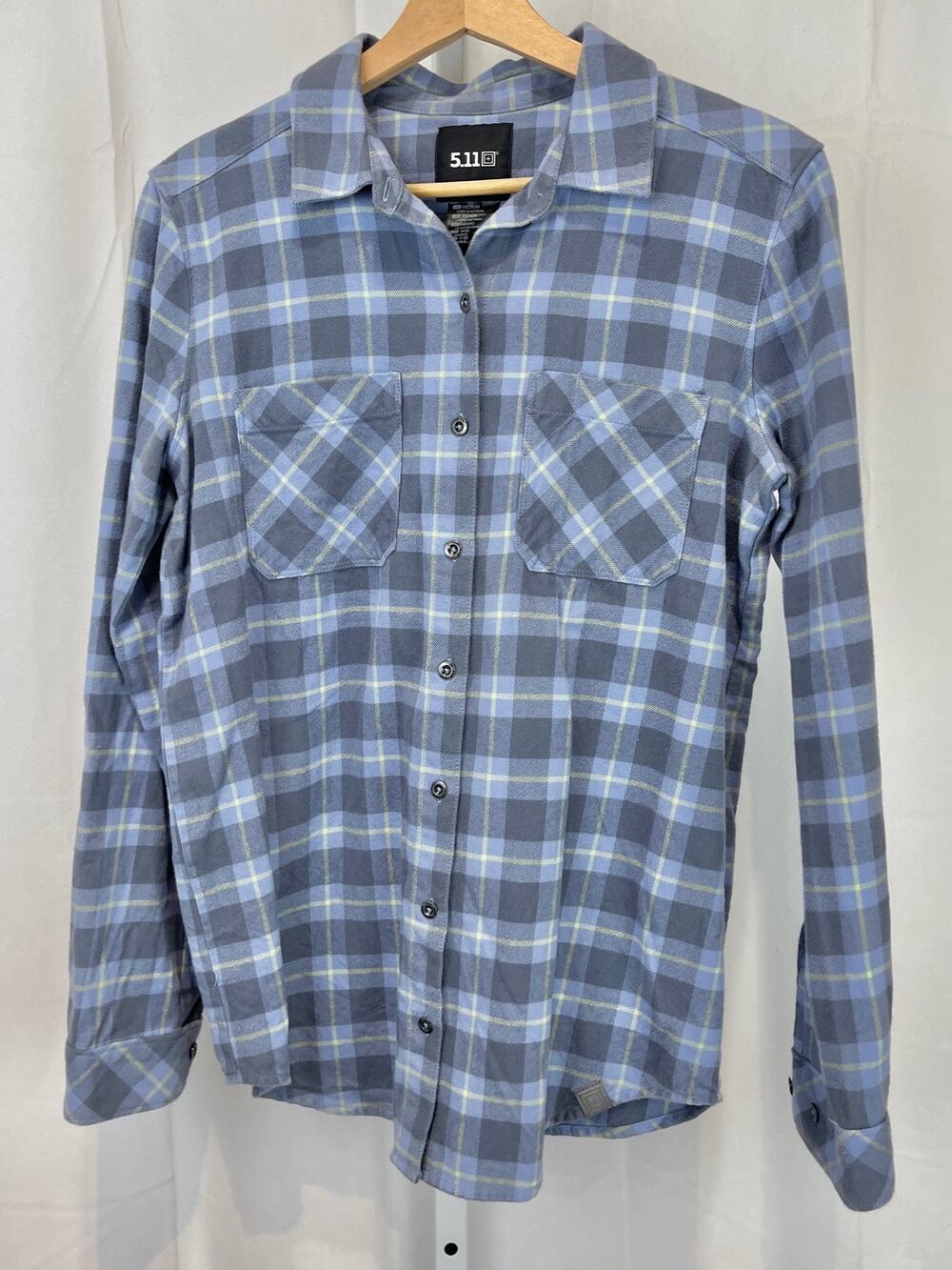 5.11 TACTICAL Plaid Flannel Button Down Shirt Long Sleeve Cotton Blue Size M
